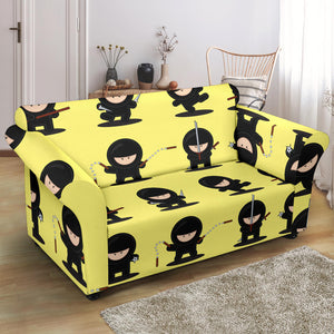 Cute Ninja Yellow Background Loveseat Couch Slipcover