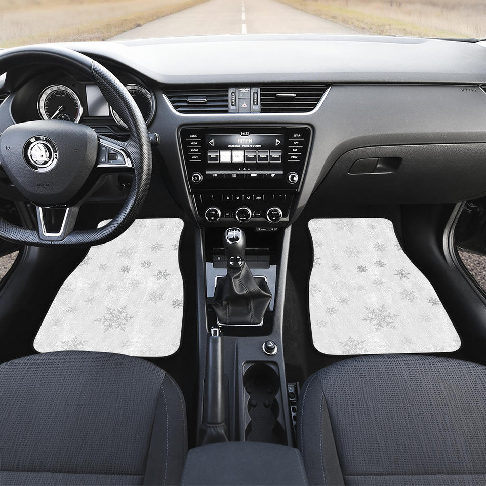 Snowflake Pattern White Background Front And Back Car Mats
