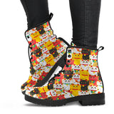 Colorful Maneki Neko Lucky Cat Pattern Leather Boots