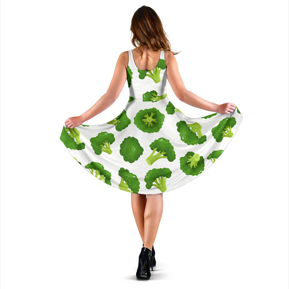 Cute Broccoli Pattern Sleeveless Midi Dress