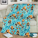 Cute Sea Otters Fishe Sea Urchin Pattern Premium Blanket