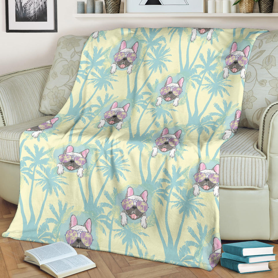 French Bulldog Hawaii Blackground Premium Blanket