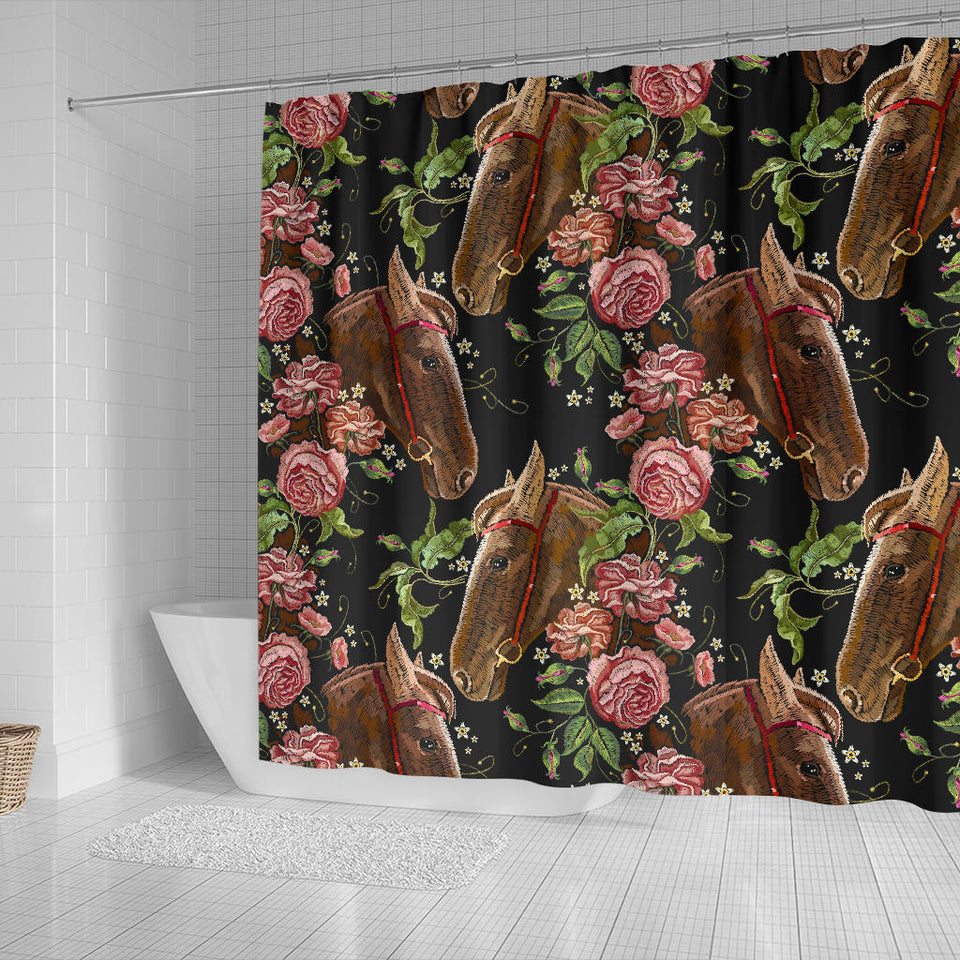 Horse Head Wild Roses Pattern Shower Curtain Fulfilled In US