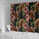 Horse Head Wild Roses Pattern Shower Curtain Fulfilled In US
