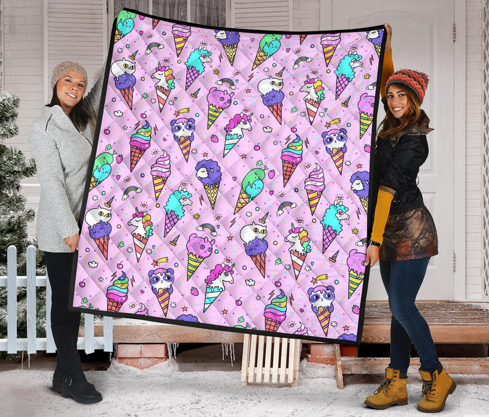 Cute Ice Cream Cone Animal Pattern Premium Quilt