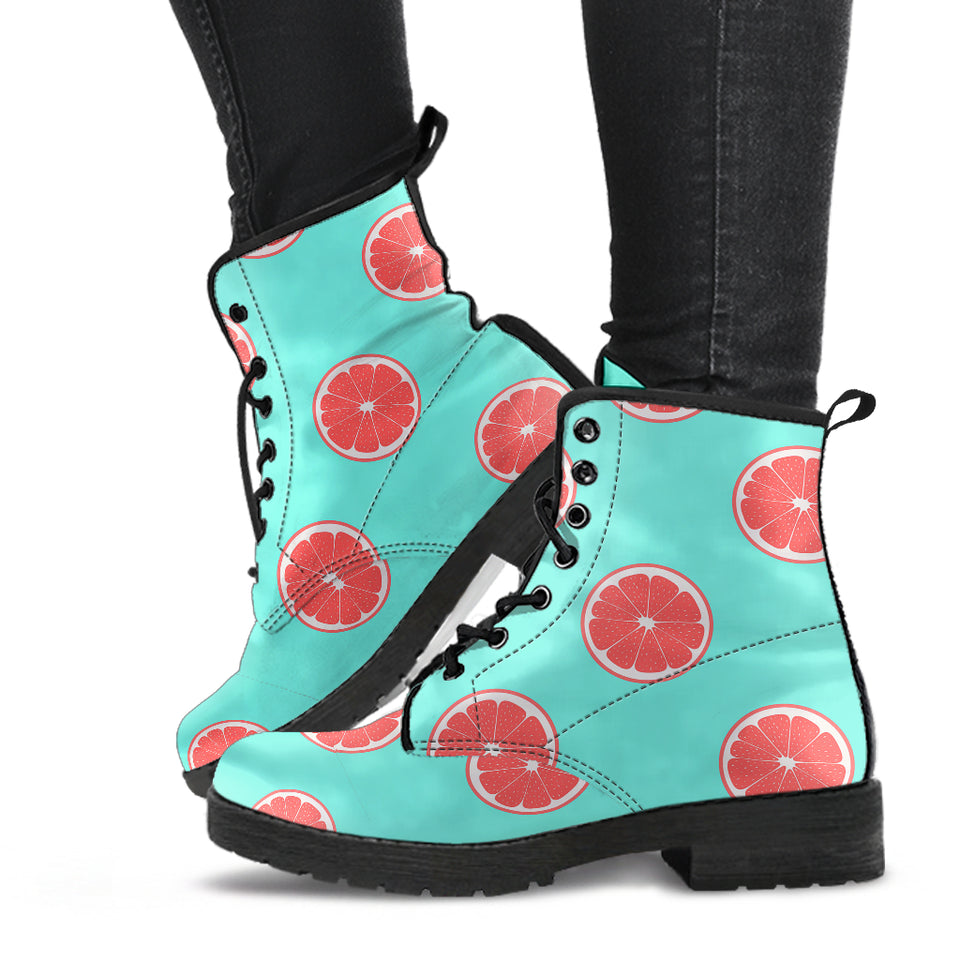 Grapefruit Green Background Leather Boots