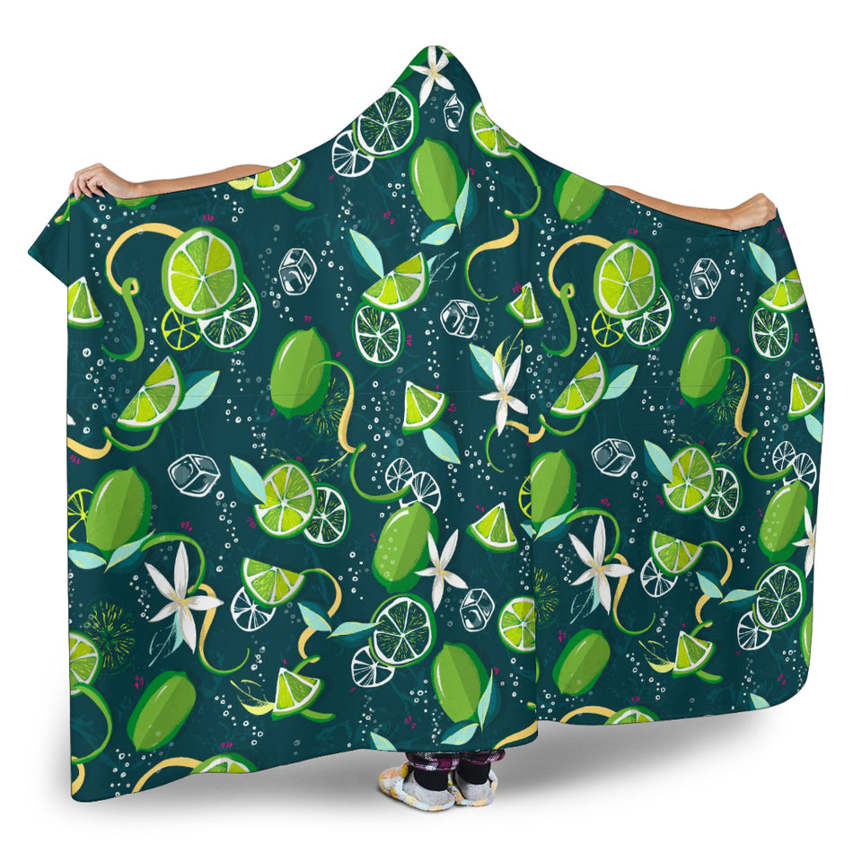 Lime Ice Flower Pattern Hooded Blanket