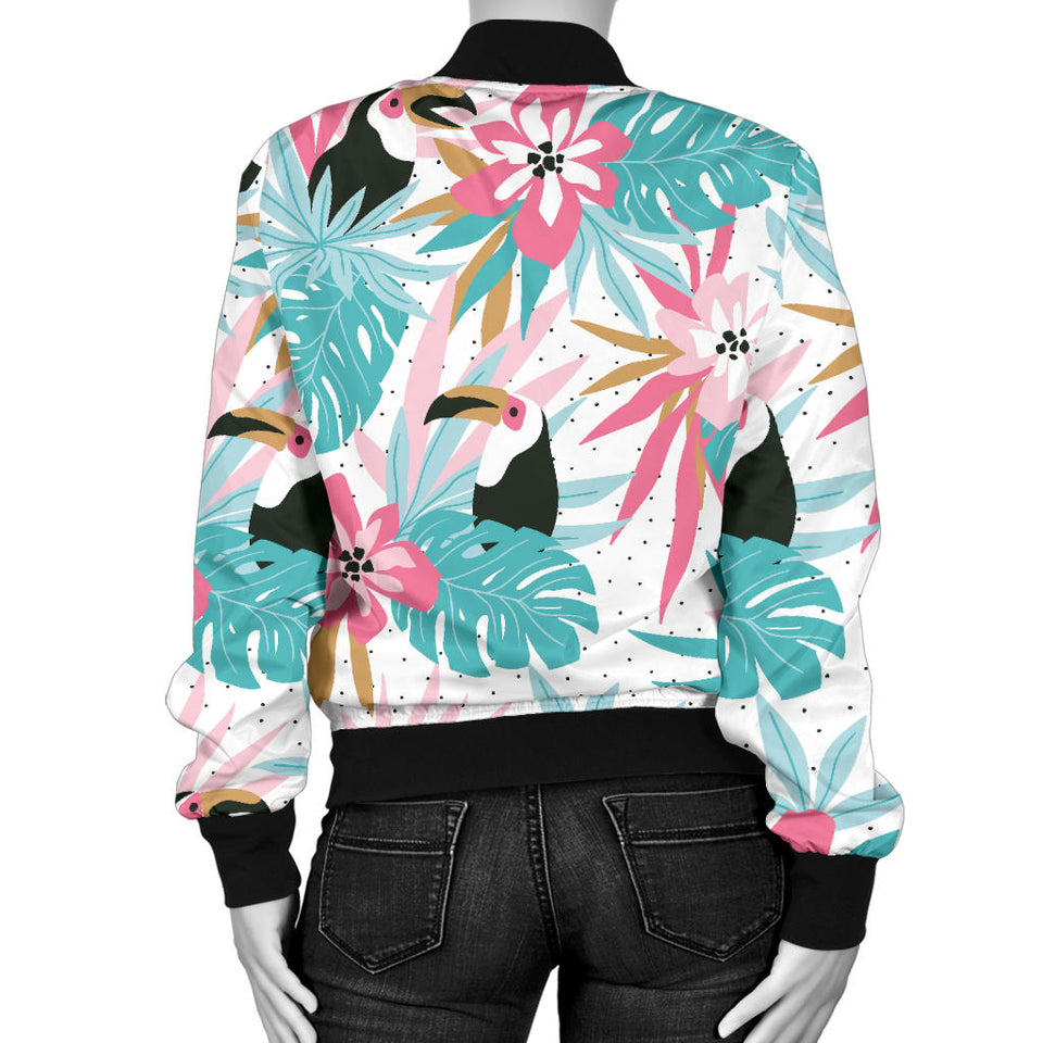 Toucan Tropical Flower Leave Pattern Women'S Bomber Jacket