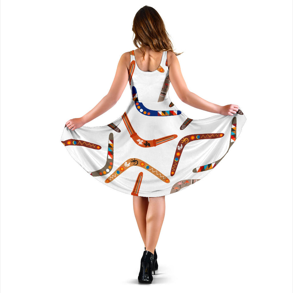 Boomerang Australian Aboriginal Ornament Pattern Sleeveless Midi Dress
