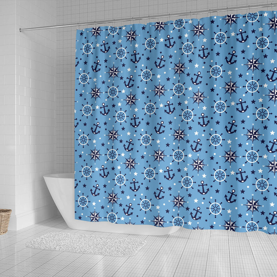 Anchors Rudder Compass Star Nautical Pattern Shower Curtain Fulfilled In US
