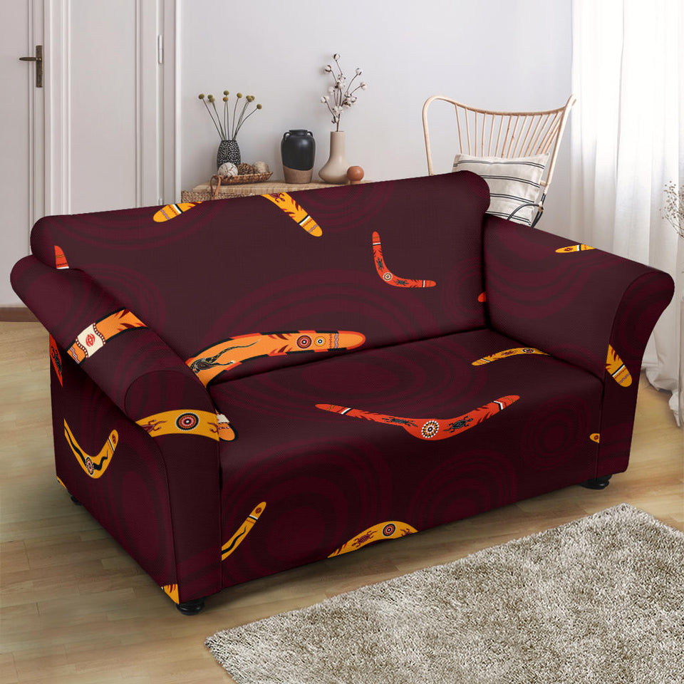 Boomerang Australian Aboriginal Ornament Circle Black Background Loveseat Couch Slipcover