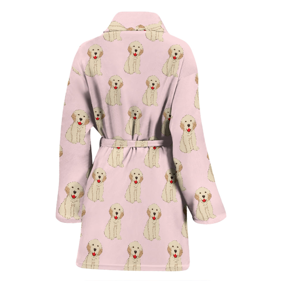 Golden Retriever Pattern Print Design 02 Women's Bathrobe