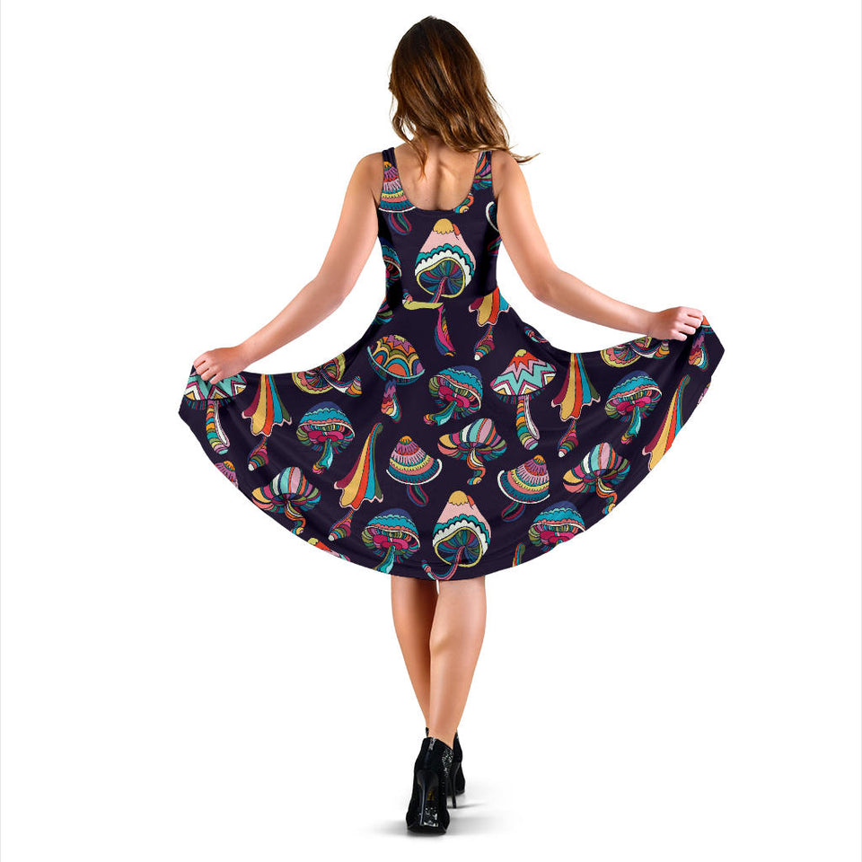 Colorful Mushroom Pattern Sleeveless Midi Dress