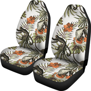 Monkey Red Hibiscus Flower Palm Leaves Floral Pattern Universal Fit Car Seat Covers
