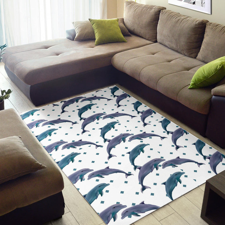Dolphins Pattern Dotted Background Area Rug