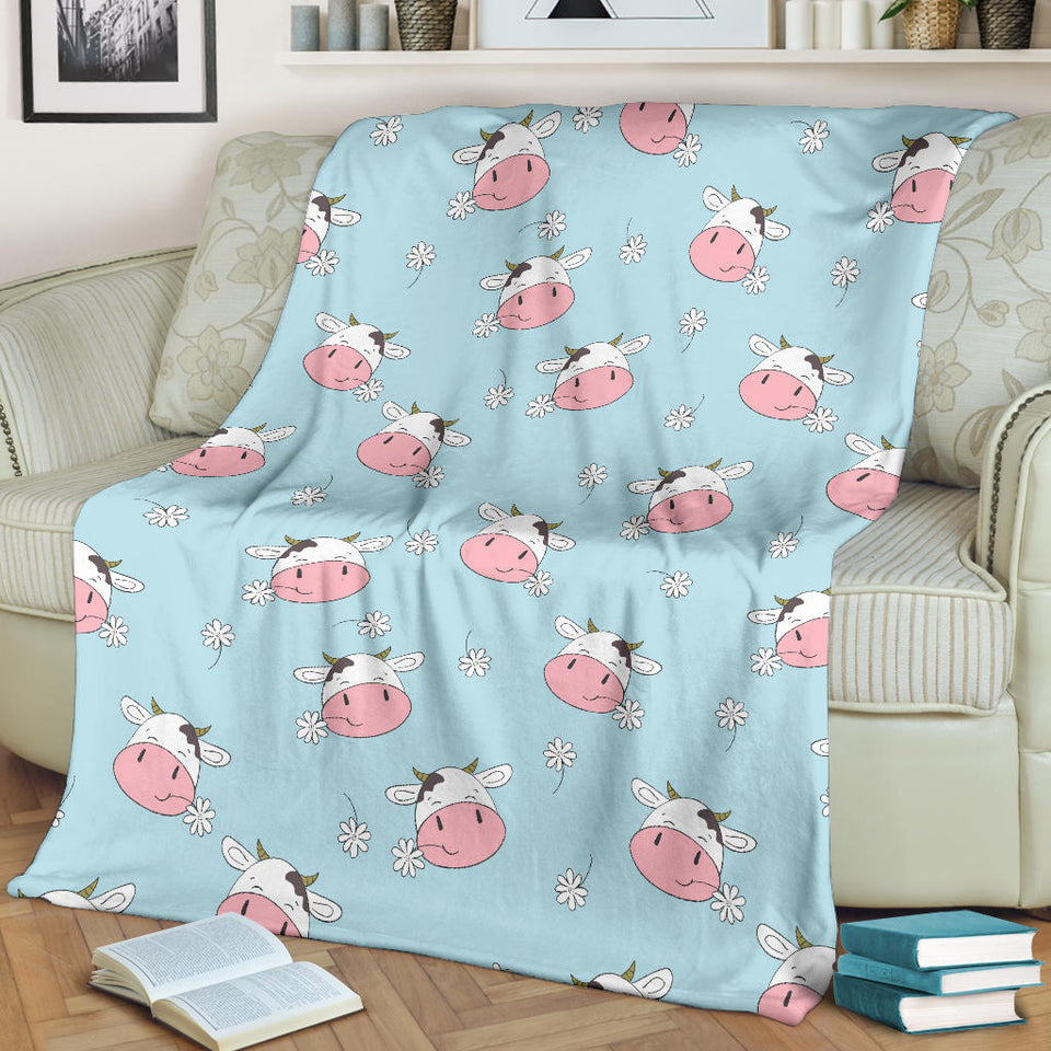 Cute Cow Flower Pattern Premium Blanket