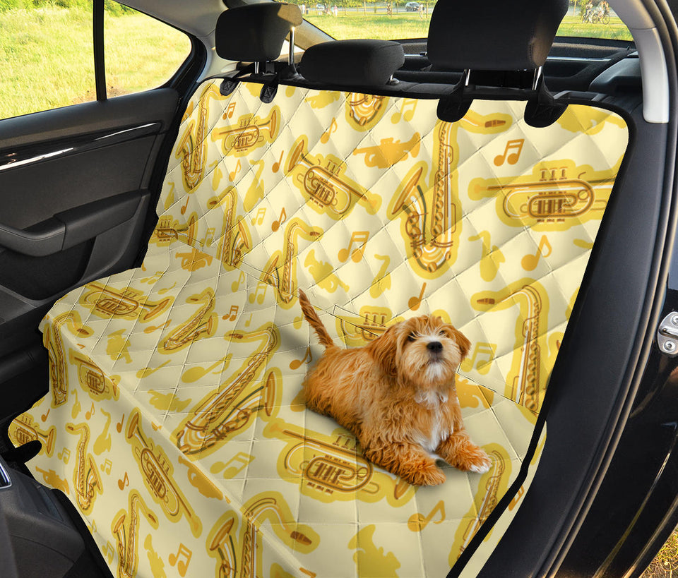 Saxophone Cornet Pattern Yellow Background Dog Car Seat Covers