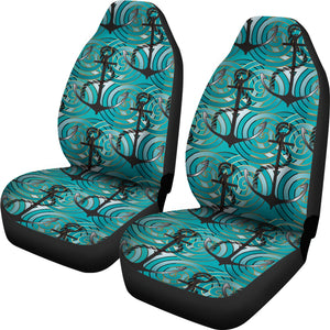 Anchor Nautical Green Background  Universal Fit Car Seat Covers