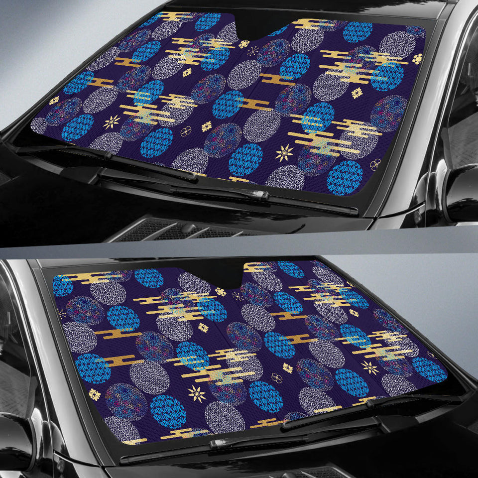 Blue Japanese Pattern Cloud Wave Flower Car Sun Shade