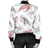 Watercolor Sea Turtle Jellyfish Pattern Women'S Bomber Jacket