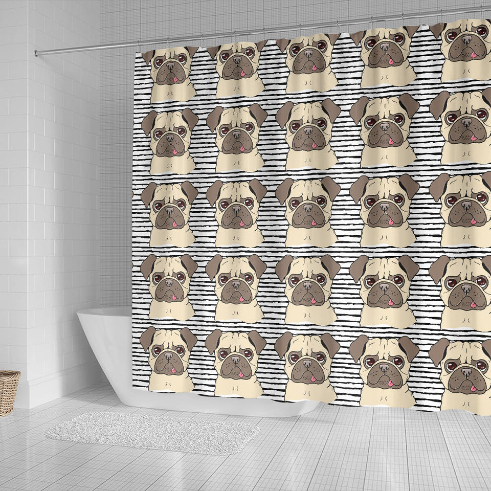 Happy Pug Pattern Shower Curtain Fulfilled In US