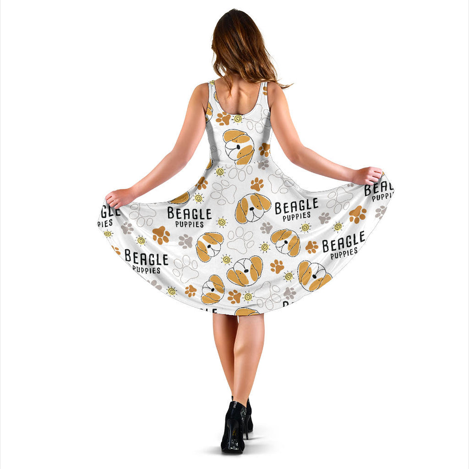 Cute Beagle Dog Pattern Background Sleeveless Midi Dress