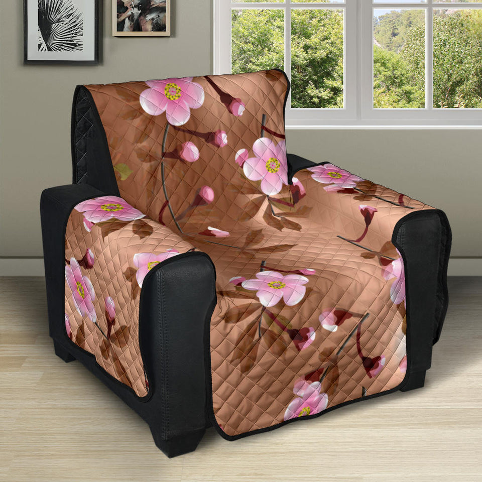 Pink sakura cherry blossom drak brown background Recliner Cover Protector