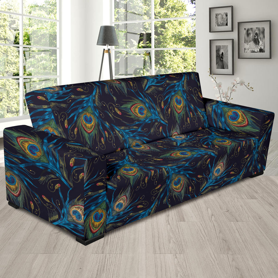 Beautiful Peacock Feather Pattern Sofa Slipcover