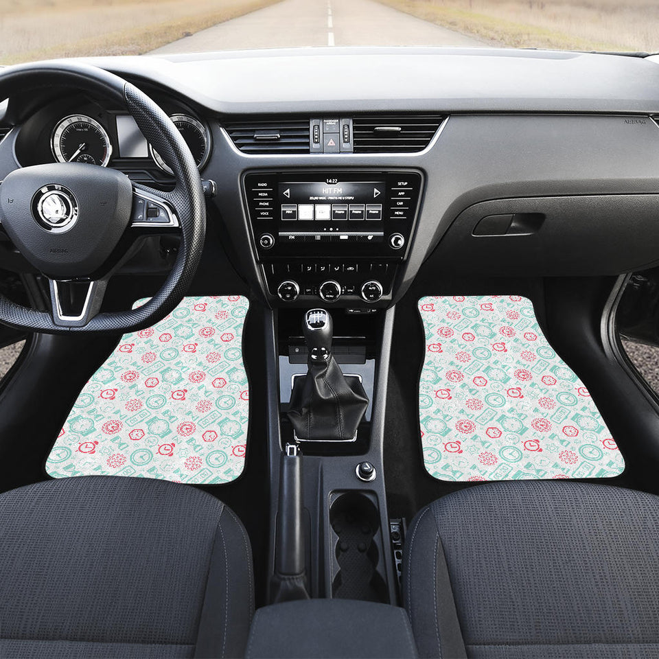 Clock Time Pattern Blackground Front Car Mats