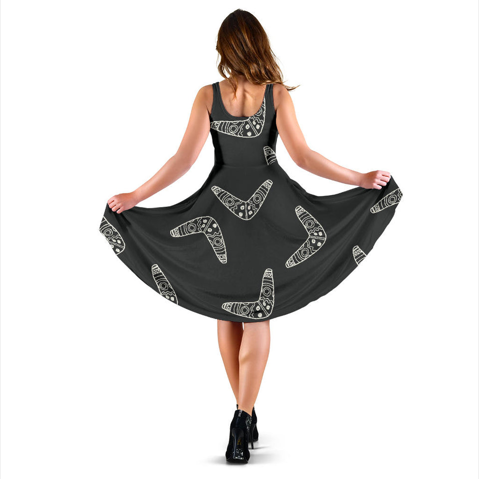Hand Drawn Boomerang Australian Aboriginal Ornament Sleeveless Midi Dress