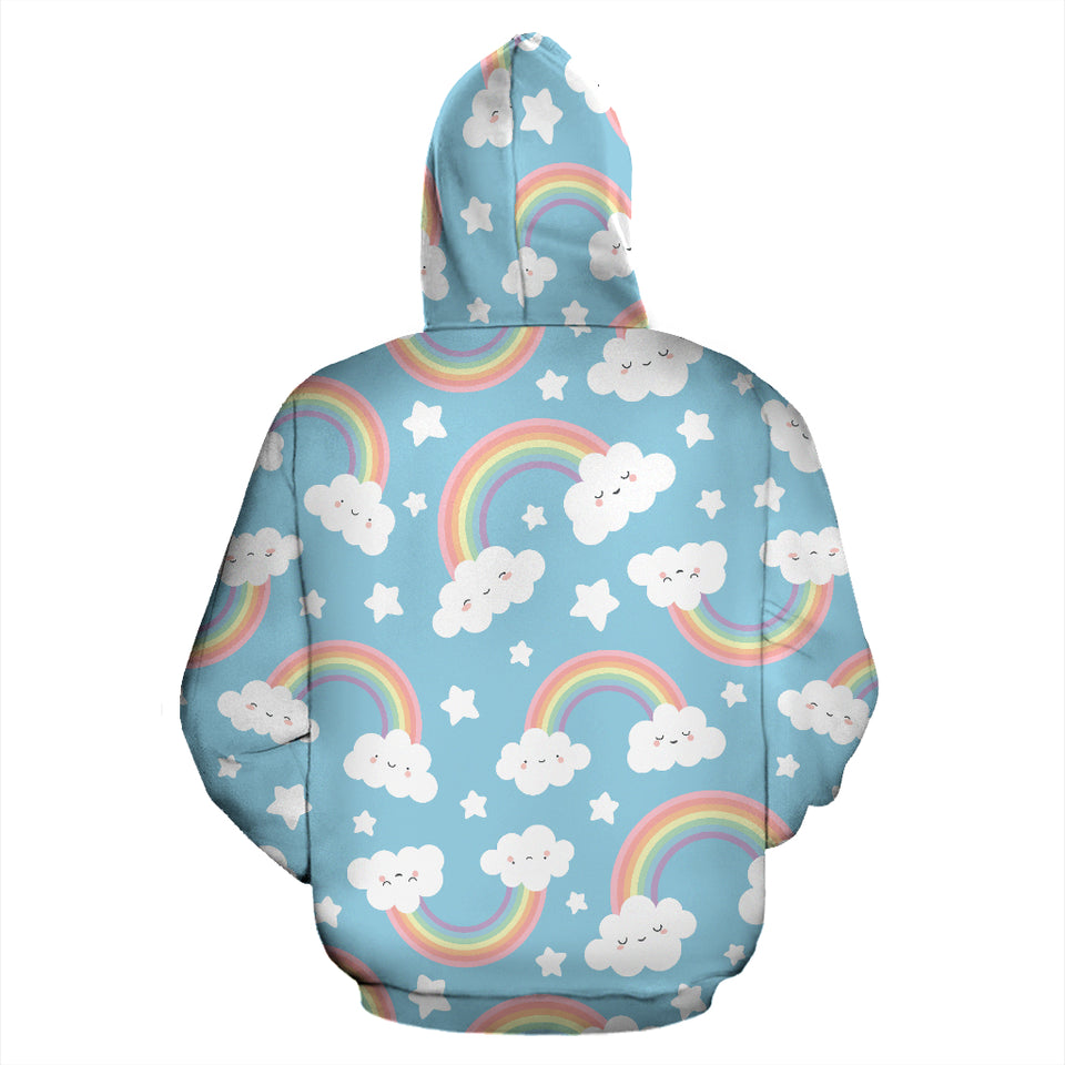 Cute Rainbow Clound Star Pattern Blue Background Zip Up Hoodie