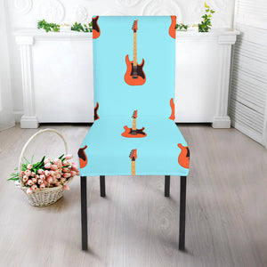 Electric Guitar Pattern Light Blue Background Dining Chair Slipcover