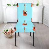 Electric Guitar Pattern Light Blue Background Dining Chair Slipcover