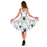 Cute Sleeping Sheep Moon Cloud Pattern Sleeveless Midi Dress