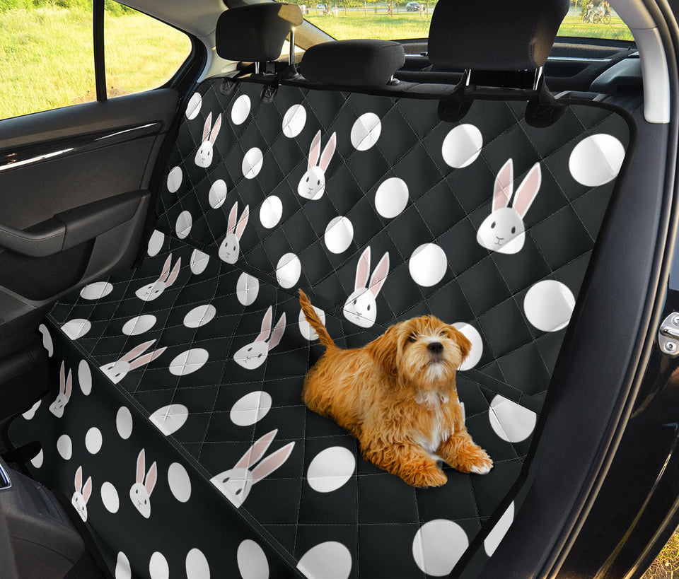Cute White Rabbit Polka Dots Black Background Dog Car Seat Covers