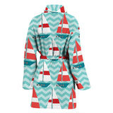 Red White Sailboat Wave Background Women'S Bathrobe