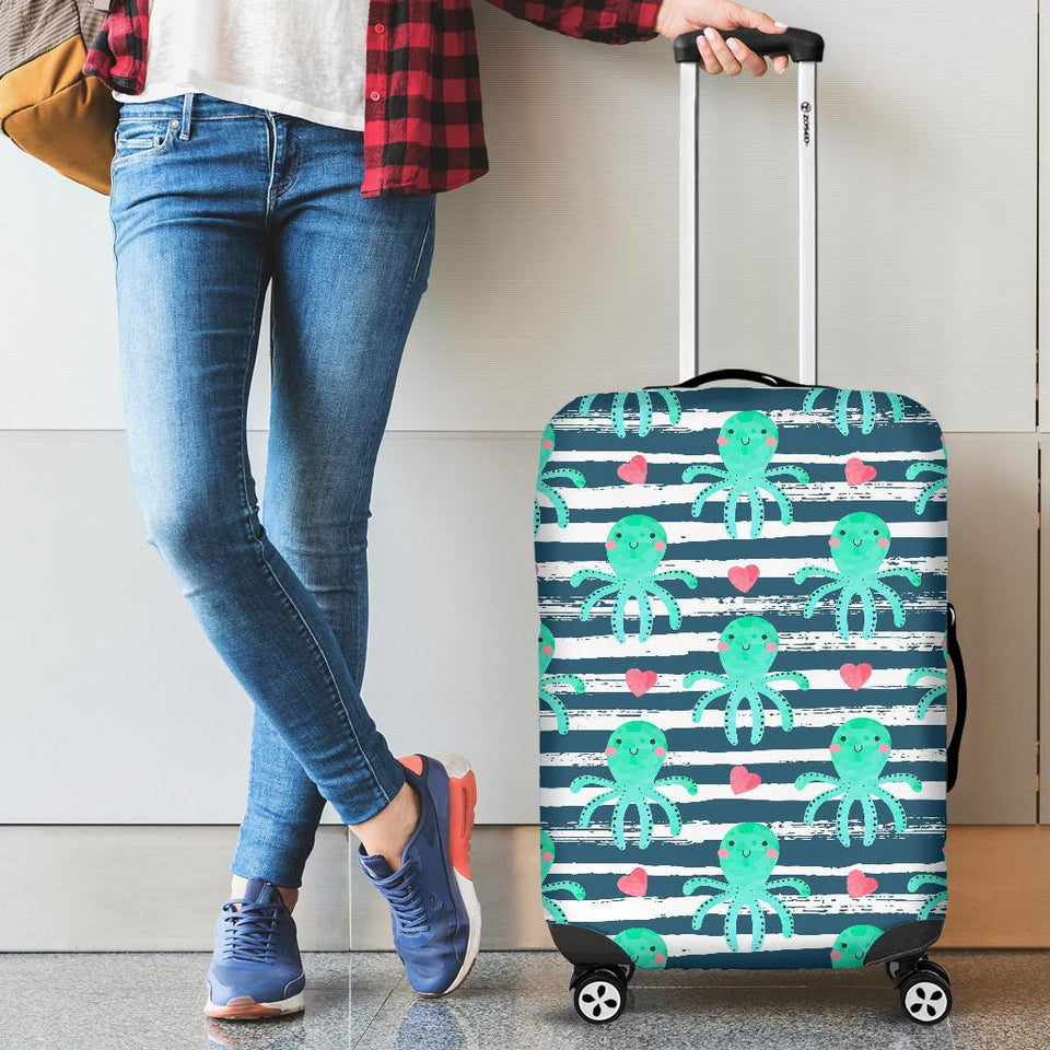 Cute Octopuses Heart Striped Background Cabin Suitcases Luggages