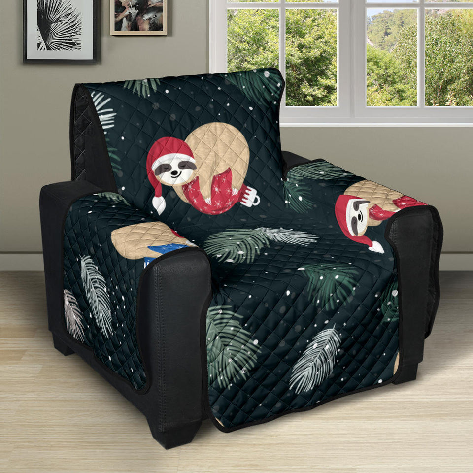 Cute sloths sleeping christmas ball santa hat pattern Recliner Cover Protector