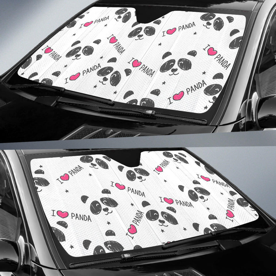 Hand Drawn Faces Of Pandas Pattern Car Sun Shade