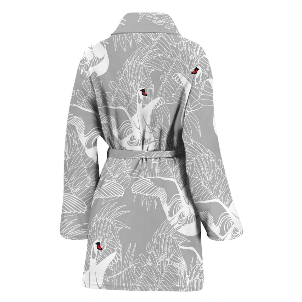 White Swan Gray Background Women'S Bathrobe