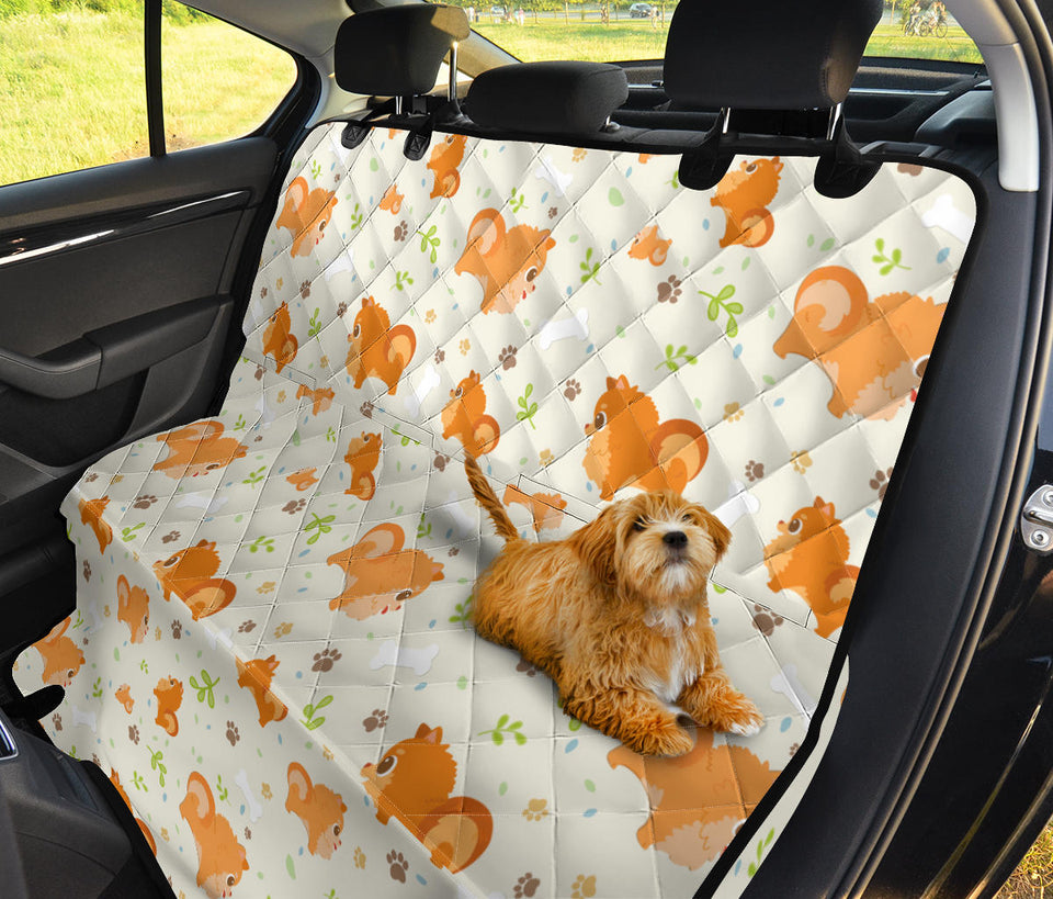 Cute Brown Pomeranian Paw Leave Bone Pattern Dog Car Seat Covers