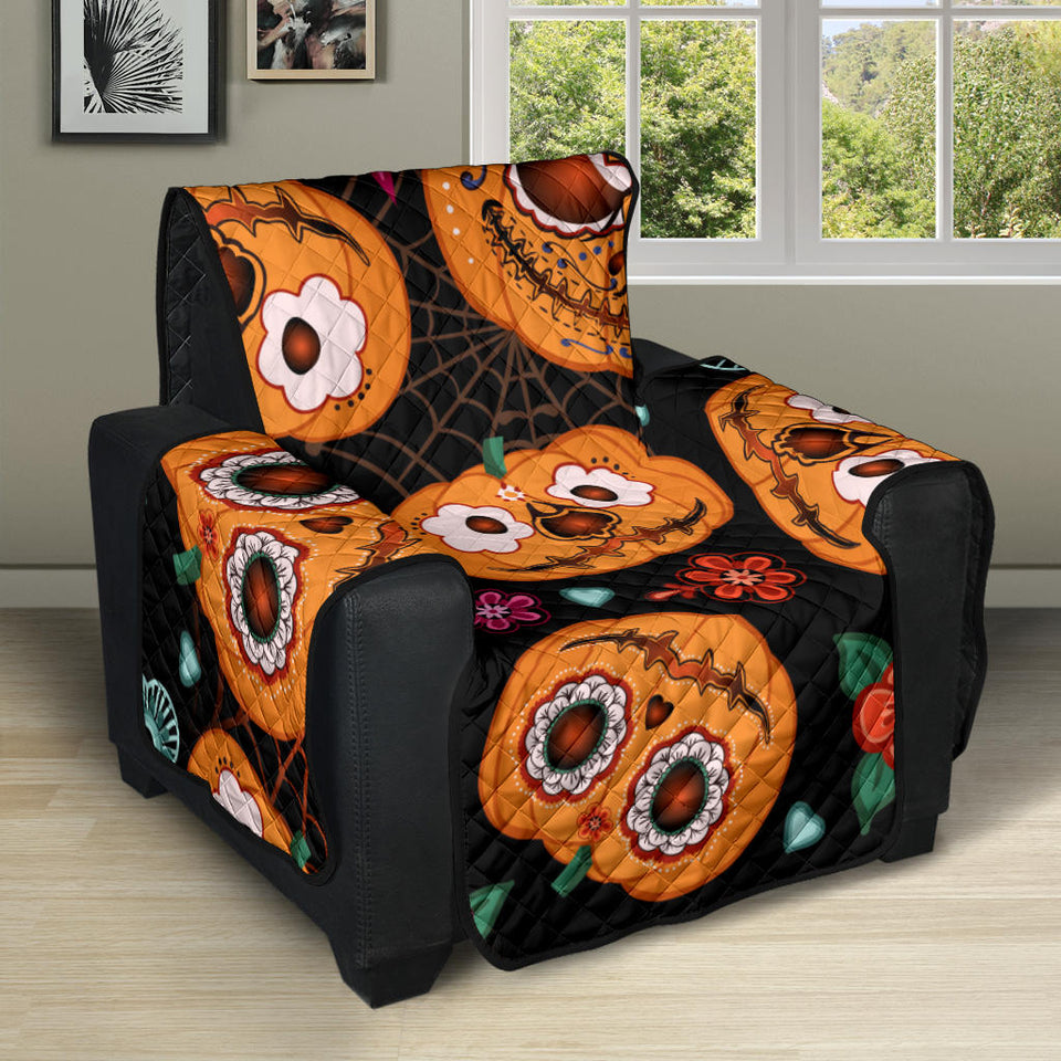 Pumpkin flowers spiderweb Halloween theme Recliner Cover Protector