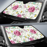 Hand Drawn Butterfly Rose Car Sun Shade