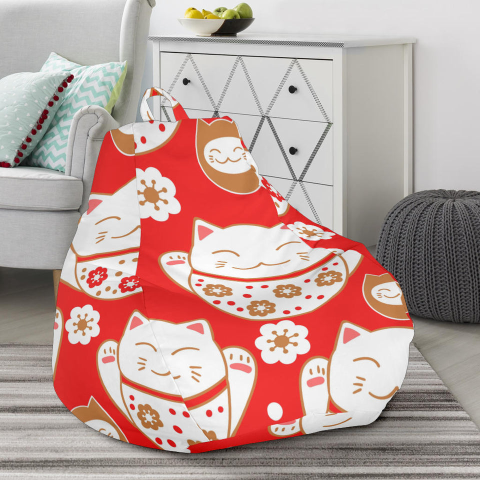 Cute Maneki Neko Lucky Cat Red Background Bean Bag Cover