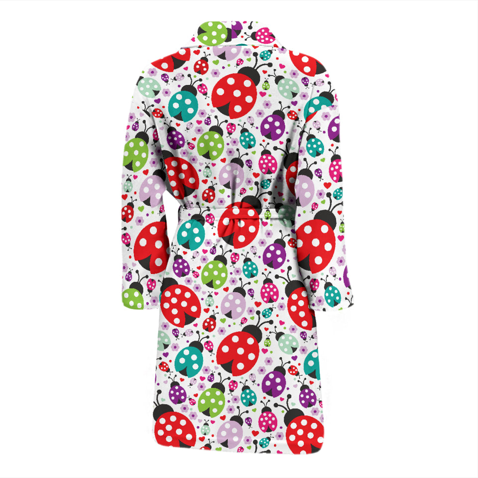 Ladybug Pattern Print Design 03 Men's Bathrobe