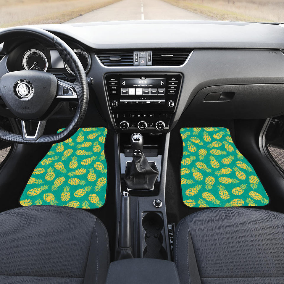 Pineapples Pattern Green Background Front Car Mats