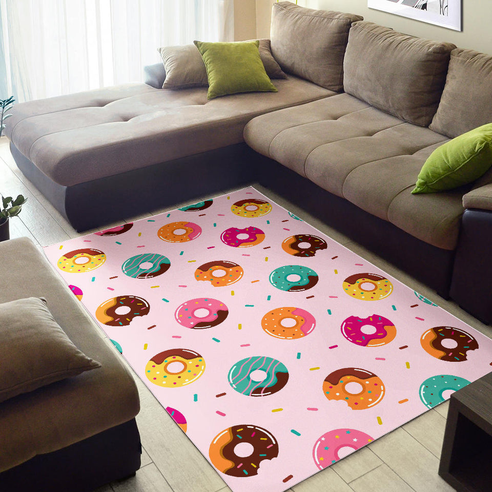 Donut Pattern Glaze Pink Background Area Rug