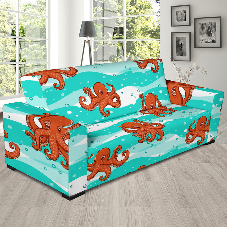 Octopuses Sea Wave Background Sofa Slipcover