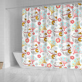 Maneki Neko Lucky Cat Fan Sakura Shower Curtain Fulfilled In US