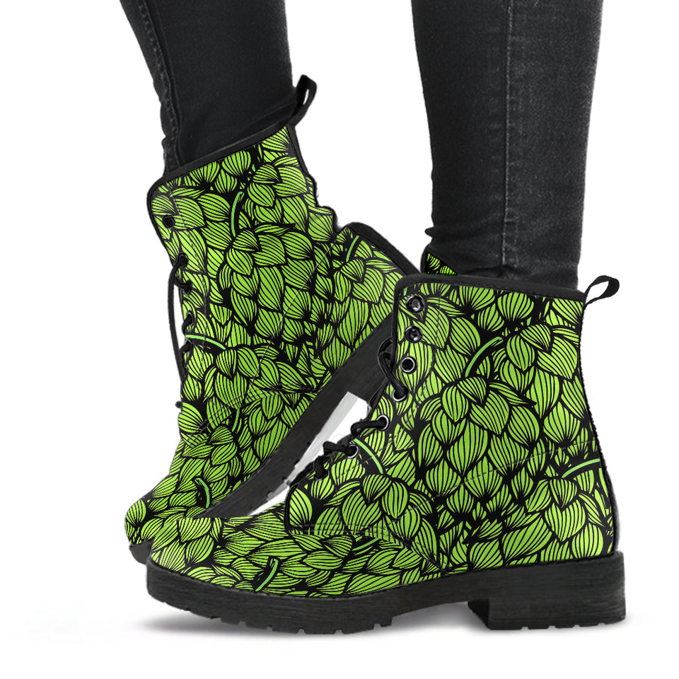Green Hop Pattern Leather Boots
